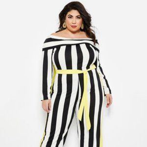 LONG SLEEVE STRIPED BELTED JUMPSUIT (34/36)